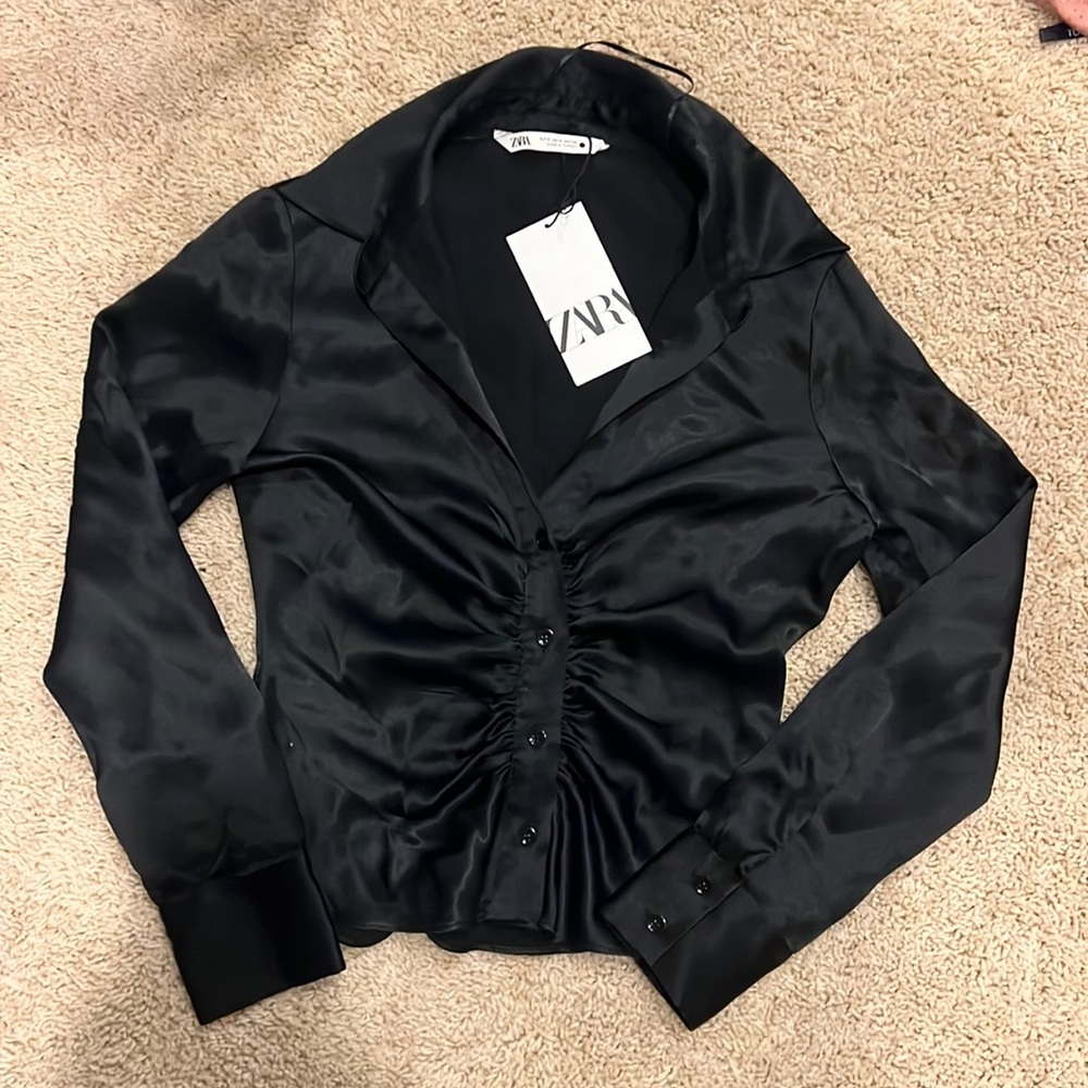 Zara satin effect fitted shirt with rouched front